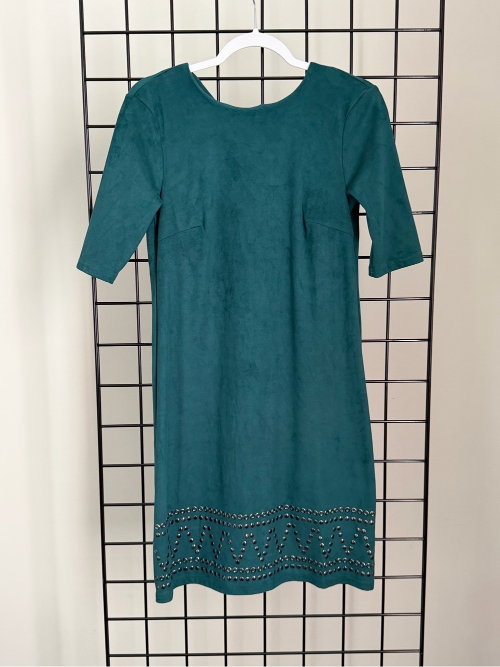 Spense Green Shift Dress with Stud-Hem Detail